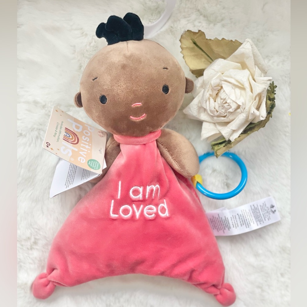 New with tag POSITIVE PALS “I AM LOVED” Brown Doll with hair and a Ring for play